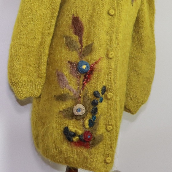 Rare Vintage Mohair Button Up Long Coat Green - Picture 9 of 11